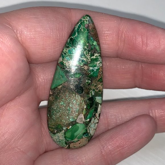 Green Sea Sediment Jasper Teardrop Focal Drop - Picture 2 of 6